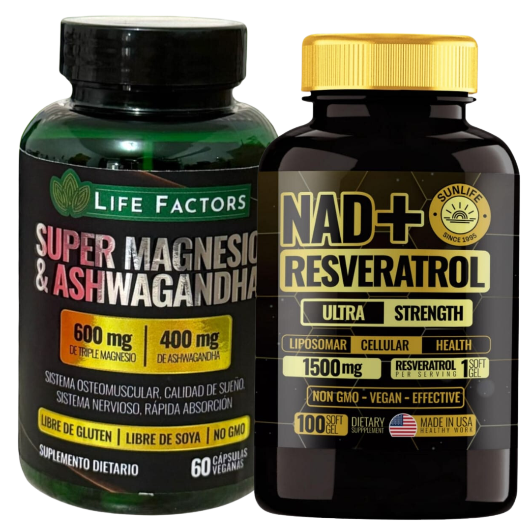 NAD + resverat-super mgno y Ashwagandha
